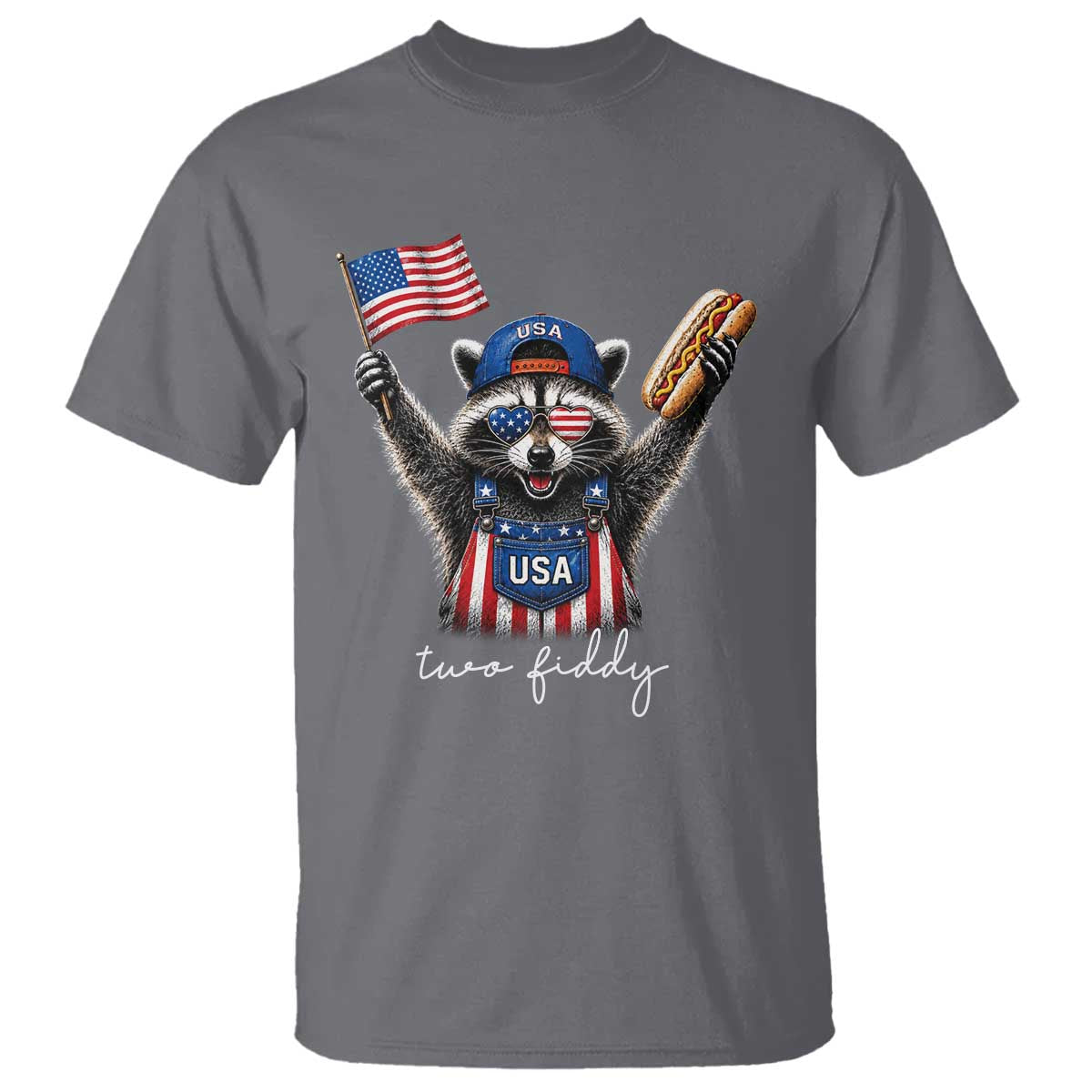 Funny Two Fiddy Raccoon Patriotic T Shirt USA Flag Hot Dog Fourth of July USA 250th Anniversary