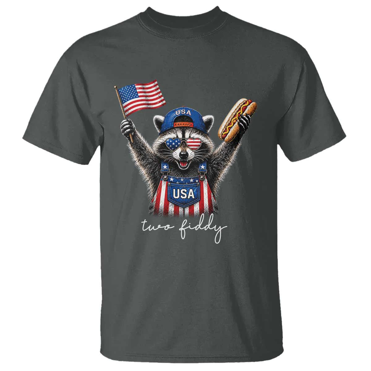 Funny Two Fiddy Raccoon Patriotic T Shirt USA Flag Hot Dog Fourth of July USA 250th Anniversary