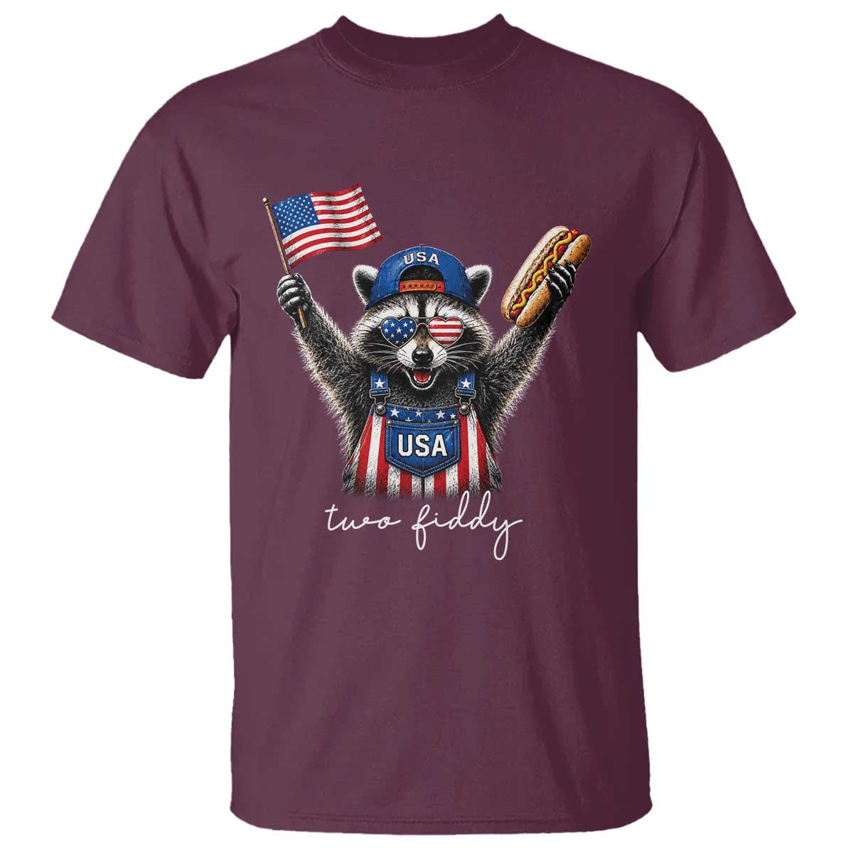 Funny Two Fiddy Raccoon Patriotic T Shirt USA Flag Hot Dog Fourth of July USA 250th Anniversary