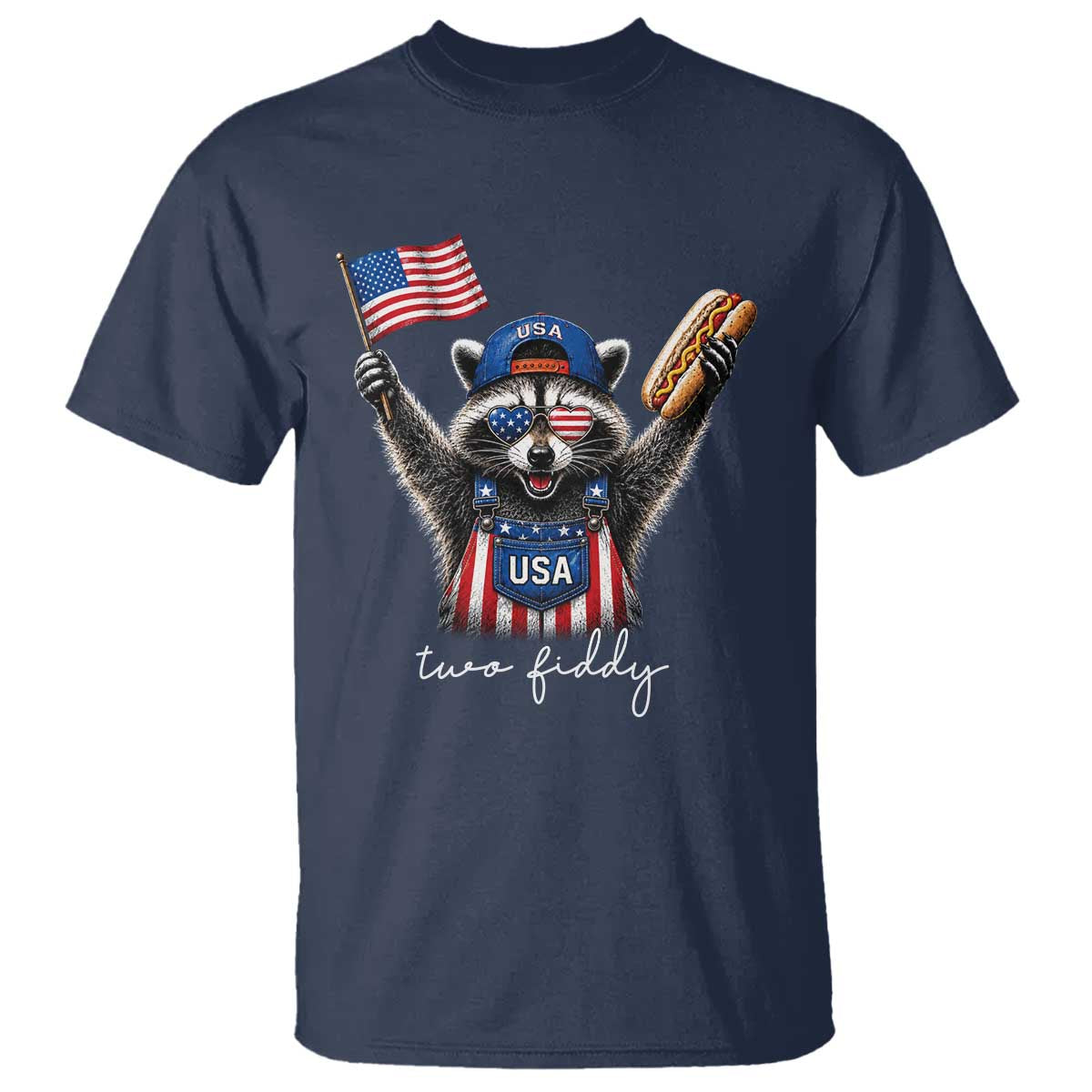 Funny Two Fiddy Raccoon Patriotic T Shirt USA Flag Hot Dog Fourth of July USA 250th Anniversary