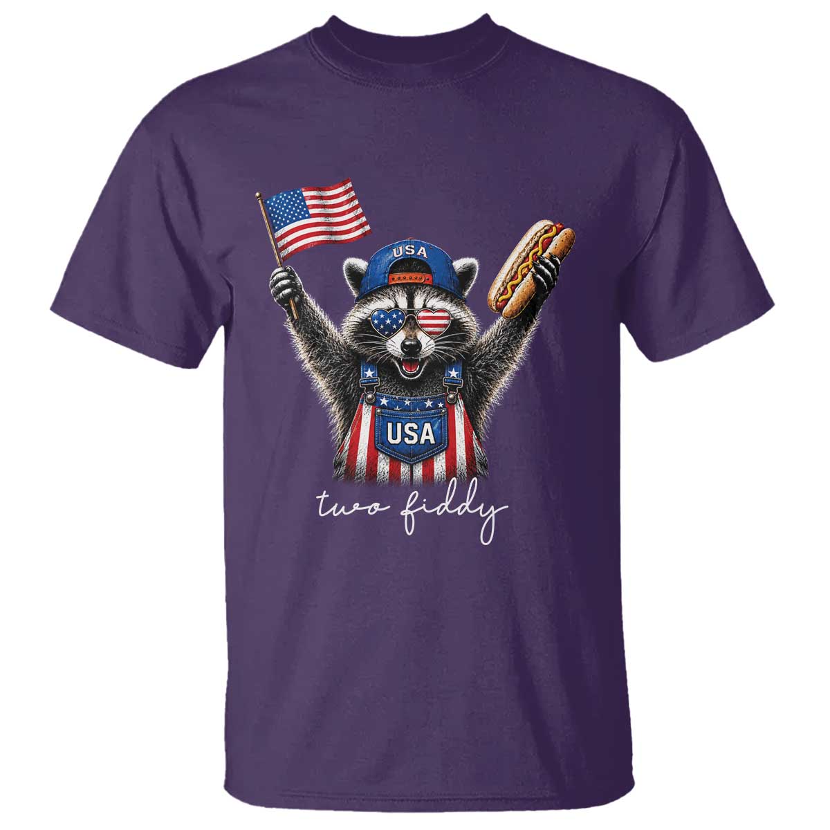 Funny Two Fiddy Raccoon Patriotic T Shirt USA Flag Hot Dog Fourth of July USA 250th Anniversary