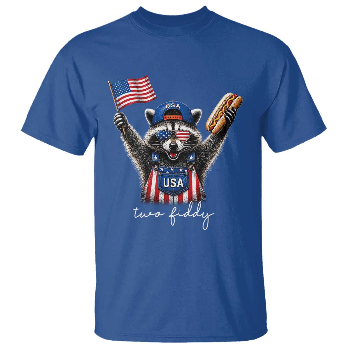 Funny Two Fiddy Raccoon Patriotic T Shirt USA Flag Hot Dog Fourth of July USA 250th Anniversary