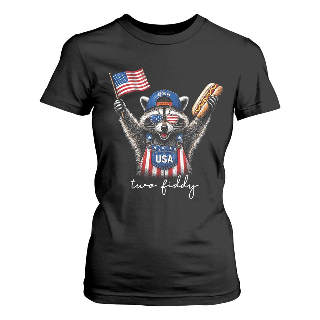 Funny Two Fiddy Raccoon Patriotic T Shirt For Women USA Flag Hot Dog Fourth of July USA 250th Anniversary
