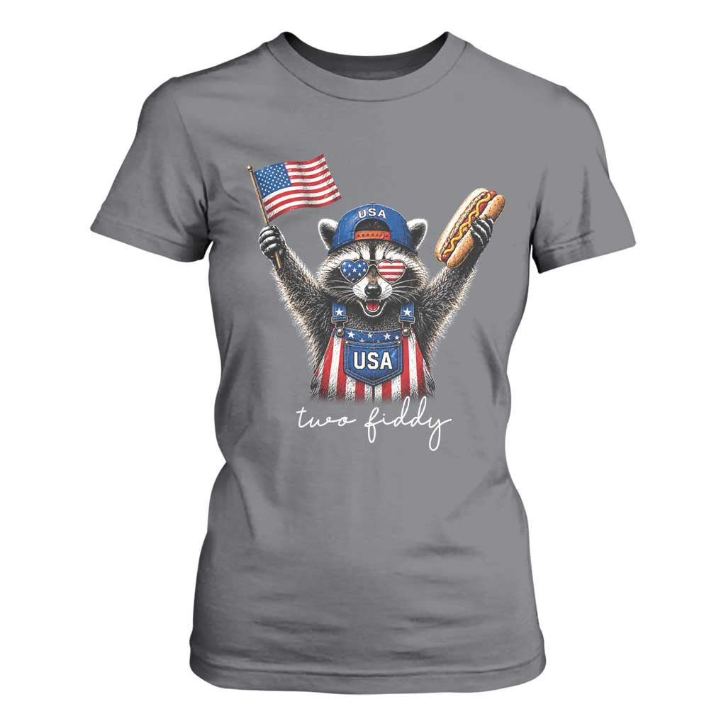 Funny Two Fiddy Raccoon Patriotic T Shirt For Women USA Flag Hot Dog Fourth of July USA 250th Anniversary