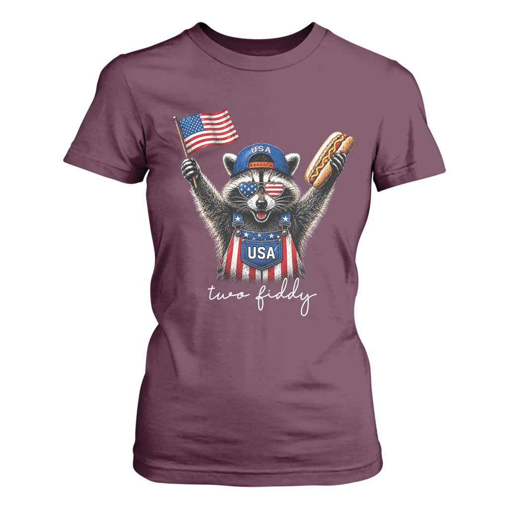 Funny Two Fiddy Raccoon Patriotic T Shirt For Women USA Flag Hot Dog Fourth of July USA 250th Anniversary