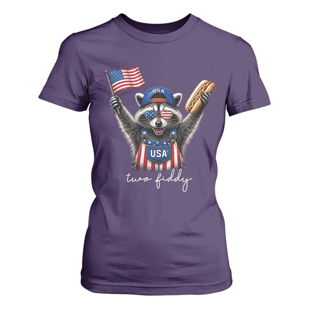 Funny Two Fiddy Raccoon Patriotic T Shirt For Women USA Flag Hot Dog Fourth of July USA 250th Anniversary