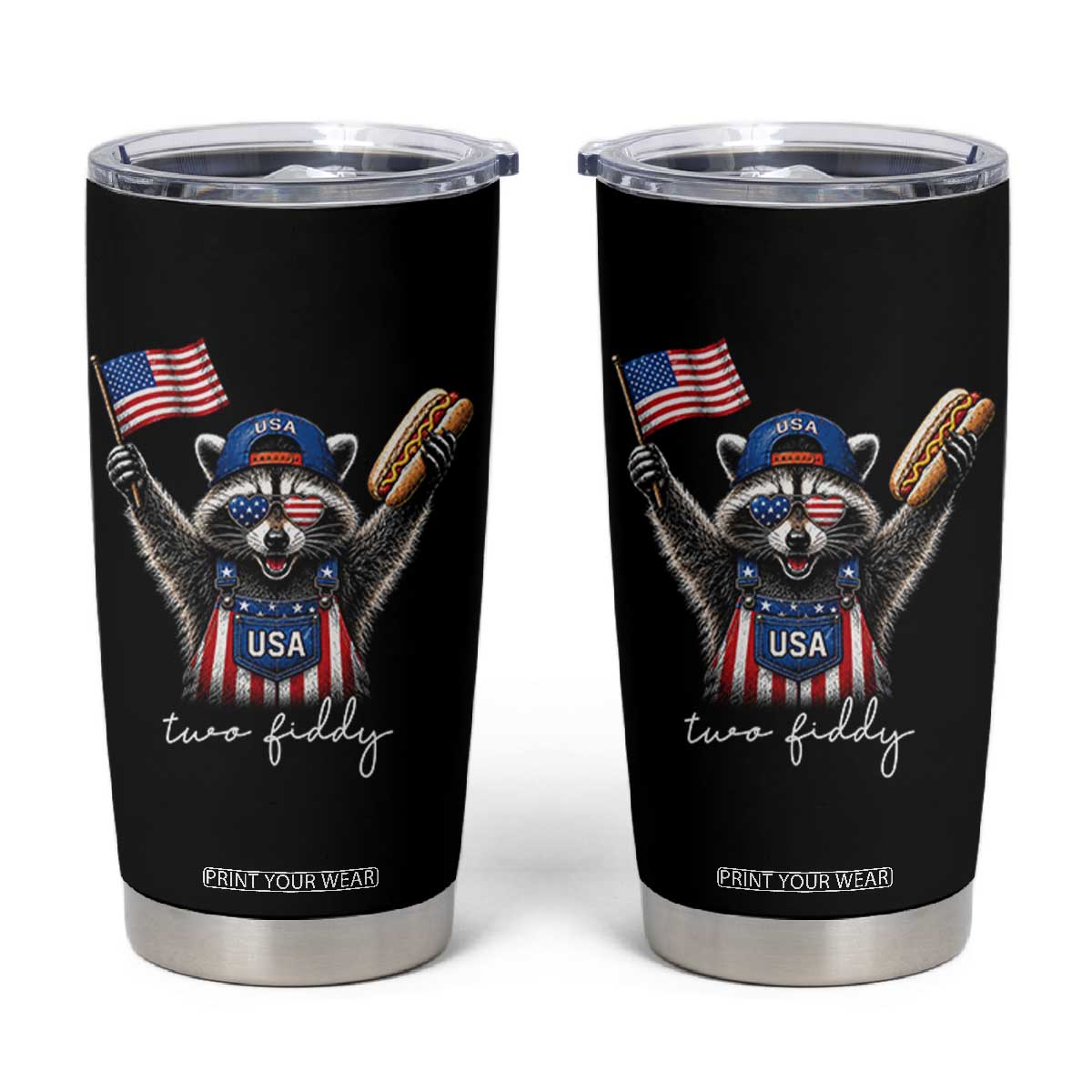 Funny Two Fiddy Raccoon Patriotic Tumbler Cup USA Flag Hot Dog Fourth of July USA 250th Anniversary