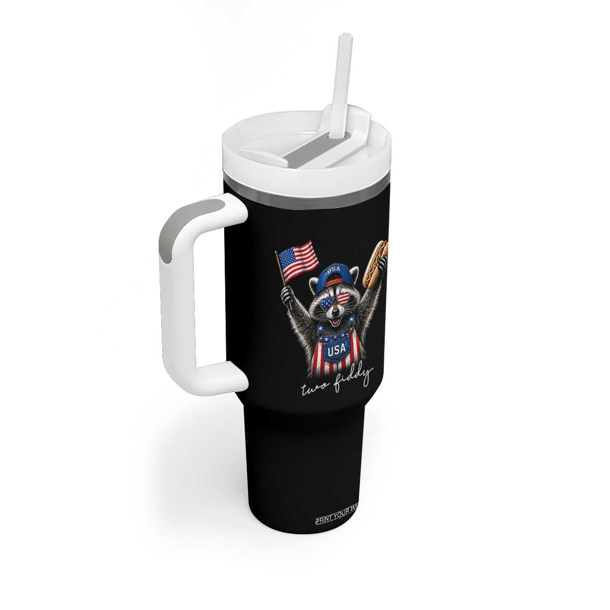 Funny Two Fiddy Raccoon Patriotic Tumbler With Handle USA Flag Hot Dog Fourth of July USA 250th Anniversary
