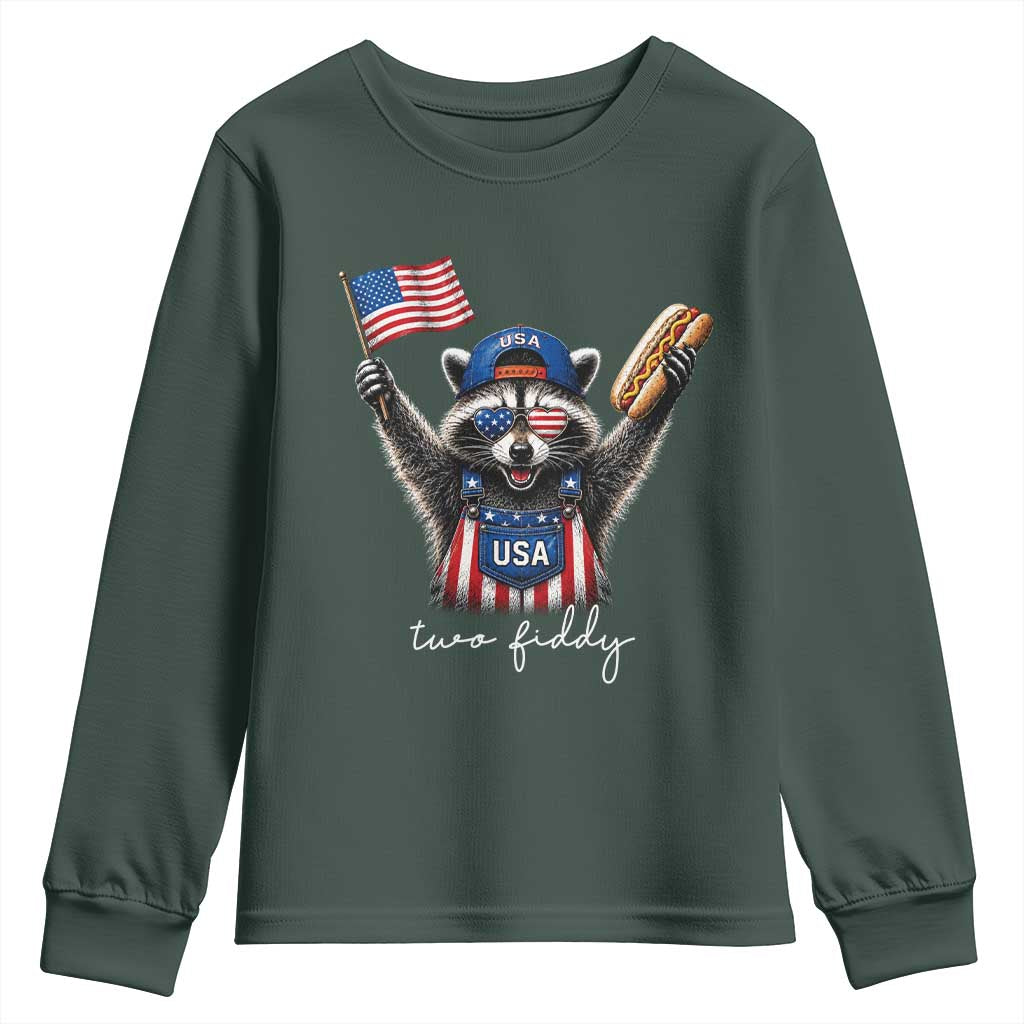 Funny Two Fiddy Raccoon Patriotic Youth Sweatshirt USA Flag Hot Dog Fourth of July USA 250th Anniversary
