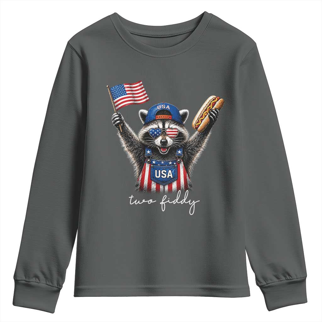 Funny Two Fiddy Raccoon Patriotic Youth Sweatshirt USA Flag Hot Dog Fourth of July USA 250th Anniversary