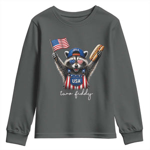 Funny Two Fiddy Raccoon Patriotic Youth Sweatshirt USA Flag Hot Dog Fourth of July USA 250th Anniversary