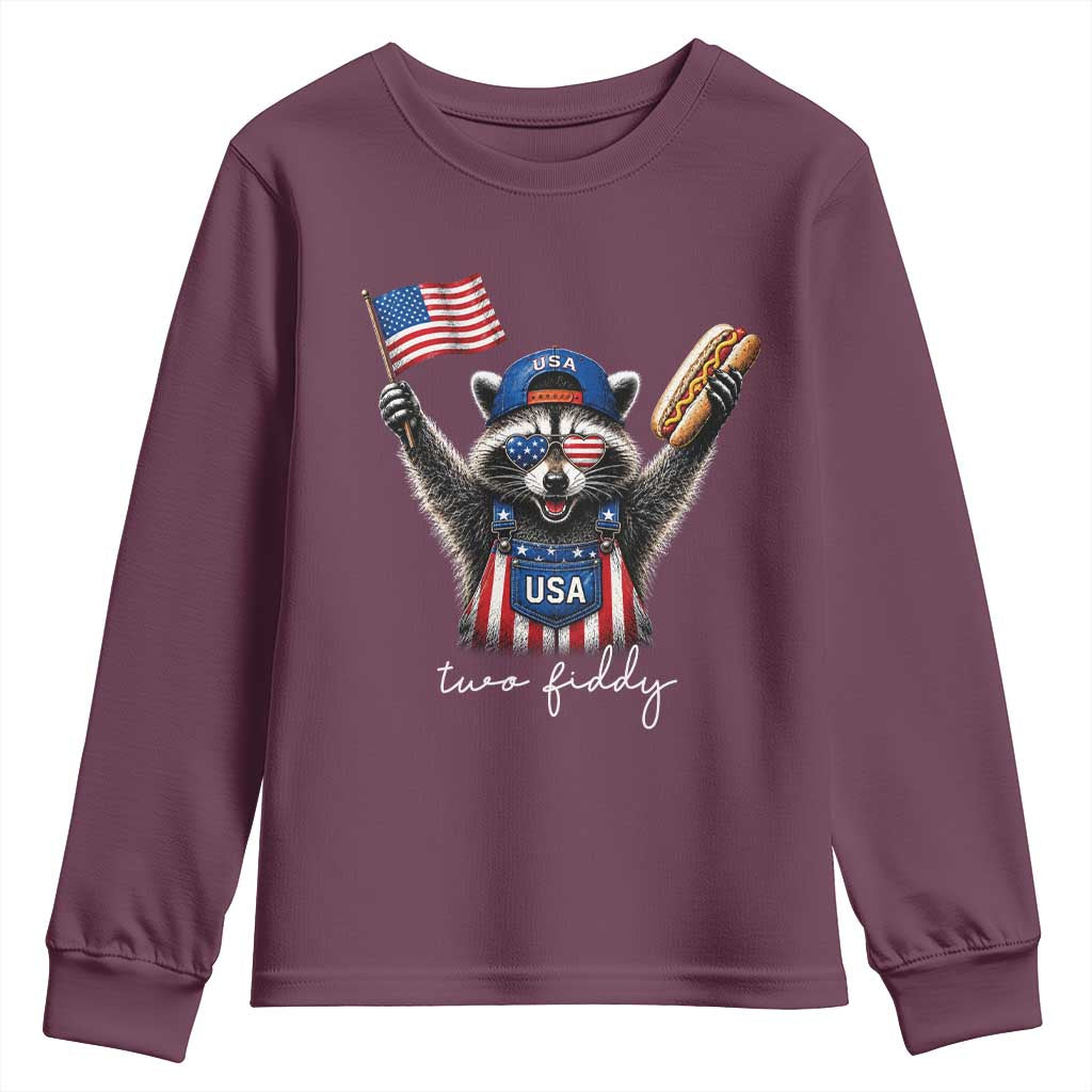 Funny Two Fiddy Raccoon Patriotic Youth Sweatshirt USA Flag Hot Dog Fourth of July USA 250th Anniversary
