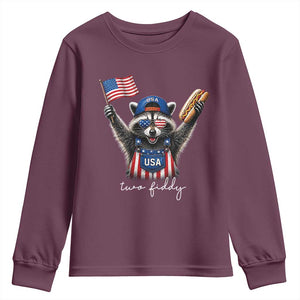 Funny Two Fiddy Raccoon Patriotic Youth Sweatshirt USA Flag Hot Dog Fourth of July USA 250th Anniversary