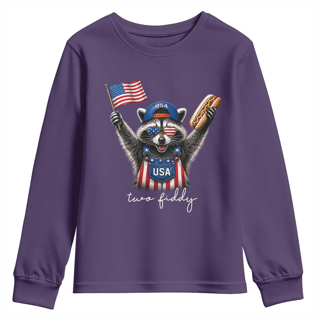 Funny Two Fiddy Raccoon Patriotic Youth Sweatshirt USA Flag Hot Dog Fourth of July USA 250th Anniversary