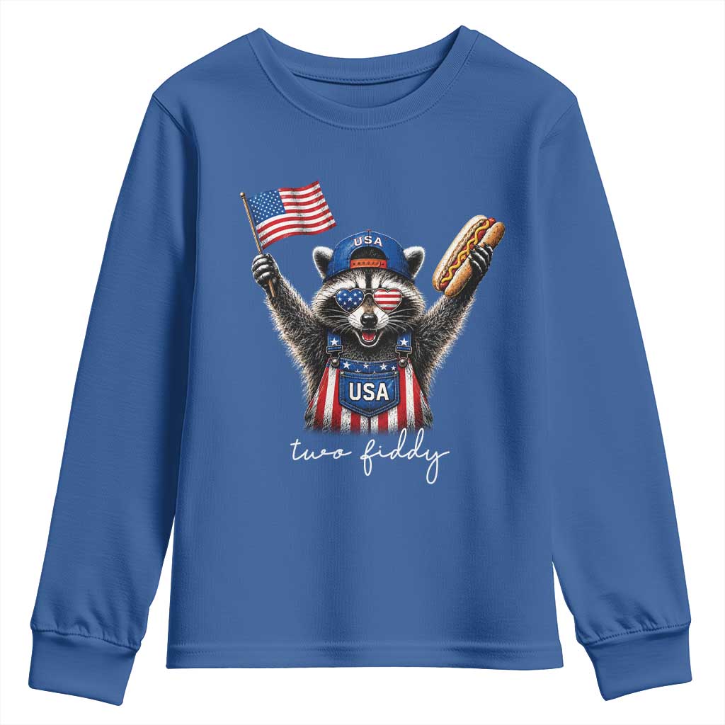 Funny Two Fiddy Raccoon Patriotic Youth Sweatshirt USA Flag Hot Dog Fourth of July USA 250th Anniversary
