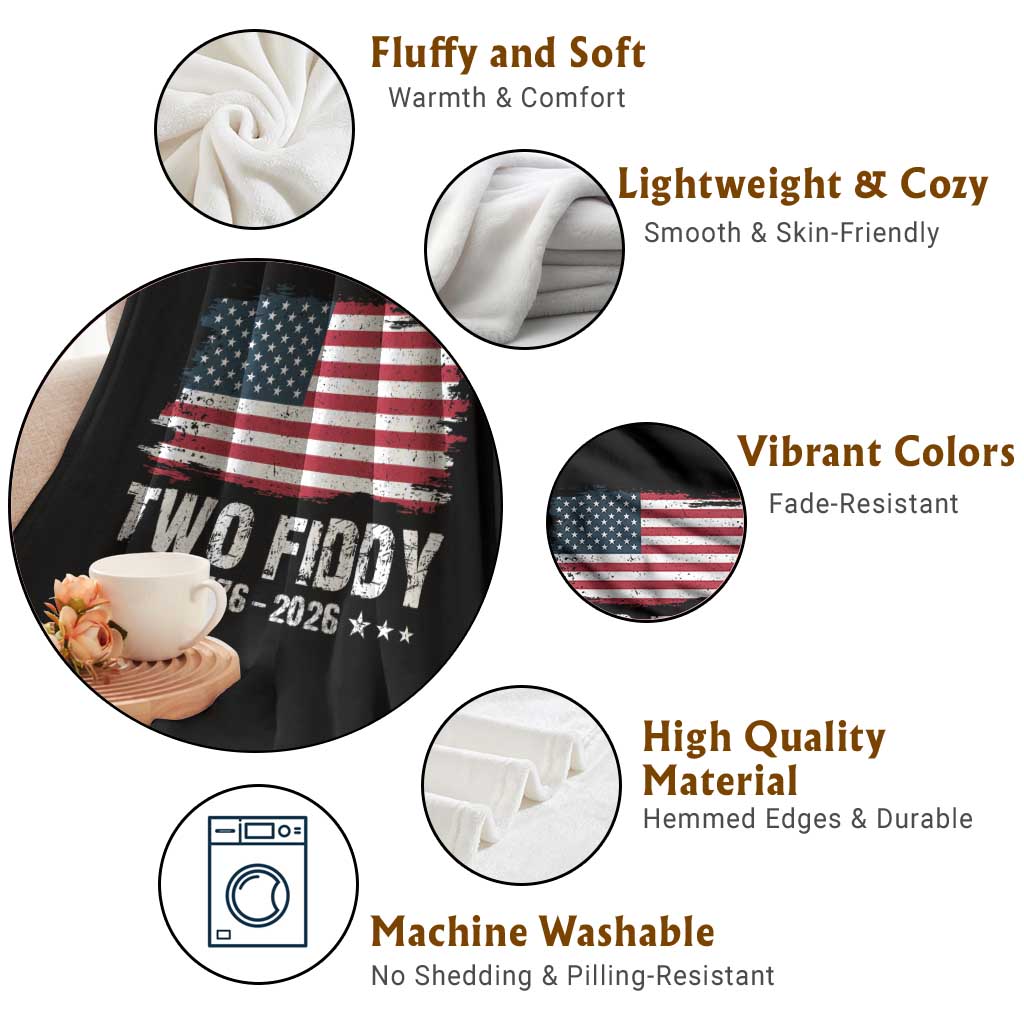 Two Fiddy USA 250th Anniversary Throw Blanket Vintage American Flag Patriotic Humor