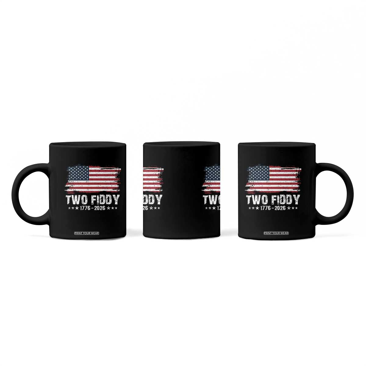 Two Fiddy USA 250th Anniversary Coffee Mug Vintage American Flag Patriotic Humor