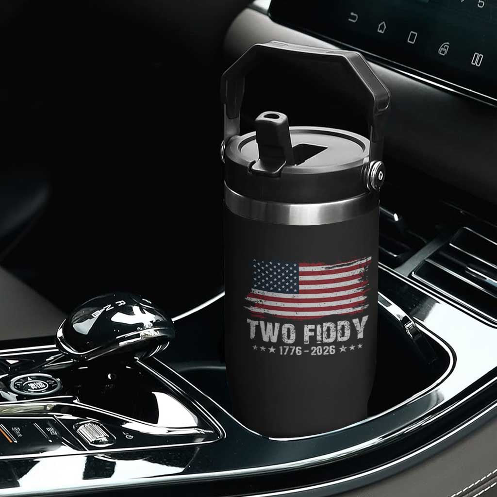 Two Fiddy USA 250th Anniversary Flip Straw Tumbler Vintage American Flag Patriotic Humor