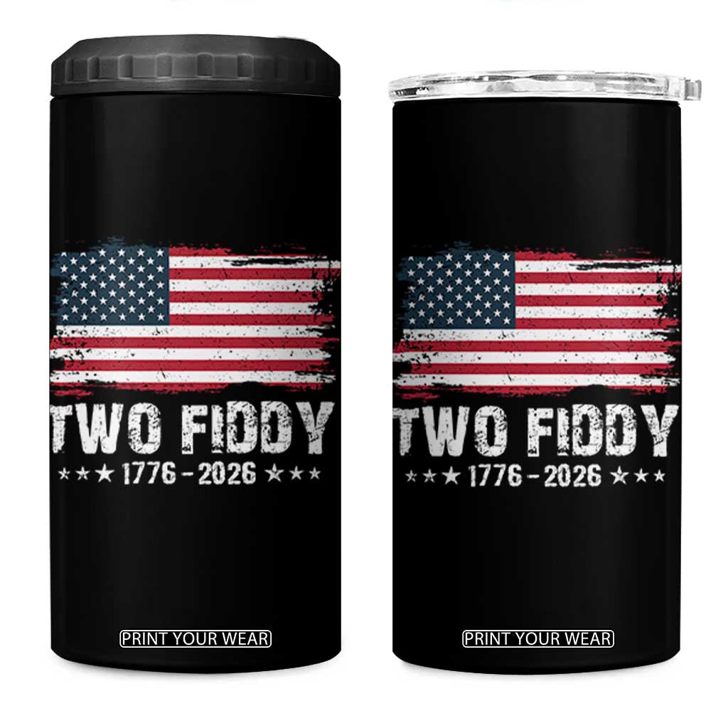 Two Fiddy USA 250th Anniversary 4 in 1 Can Cooler Tumbler Vintage American Flag Patriotic Humor