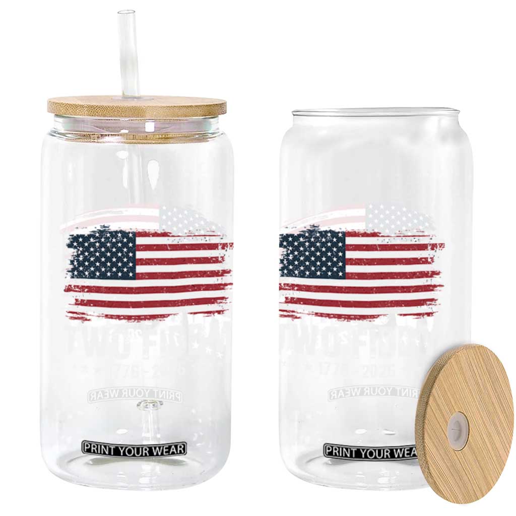Two Fiddy USA 250th Anniversary Glass Can Vintage American Flag Patriotic Humor