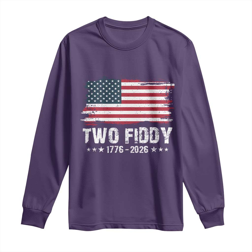 Two Fiddy USA 250th Anniversary Long Sleeve Shirt Vintage American Flag Patriotic Humor