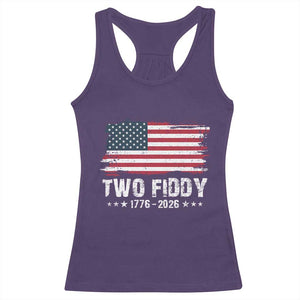 Two Fiddy USA 250th Anniversary Racerback Tank Top Vintage American Flag Patriotic Humor