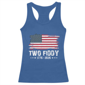 Two Fiddy USA 250th Anniversary Racerback Tank Top Vintage American Flag Patriotic Humor