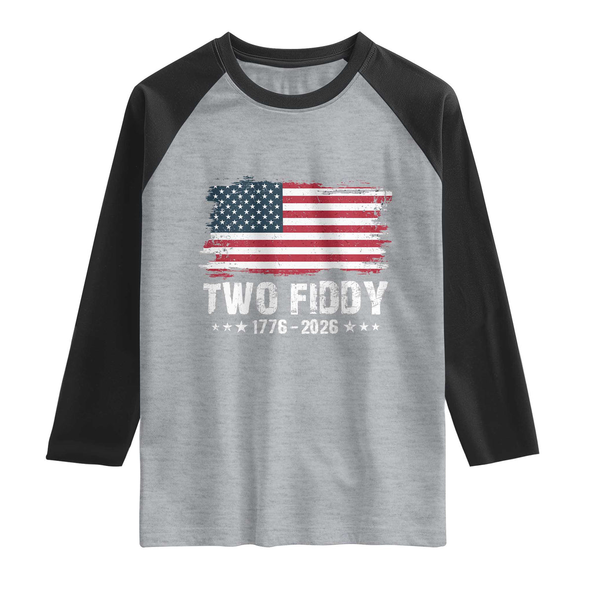 Two Fiddy USA 250th Anniversary Raglan Shirt Vintage American Flag Patriotic Humor