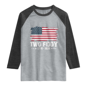 Two Fiddy USA 250th Anniversary Raglan Shirt Vintage American Flag Patriotic Humor