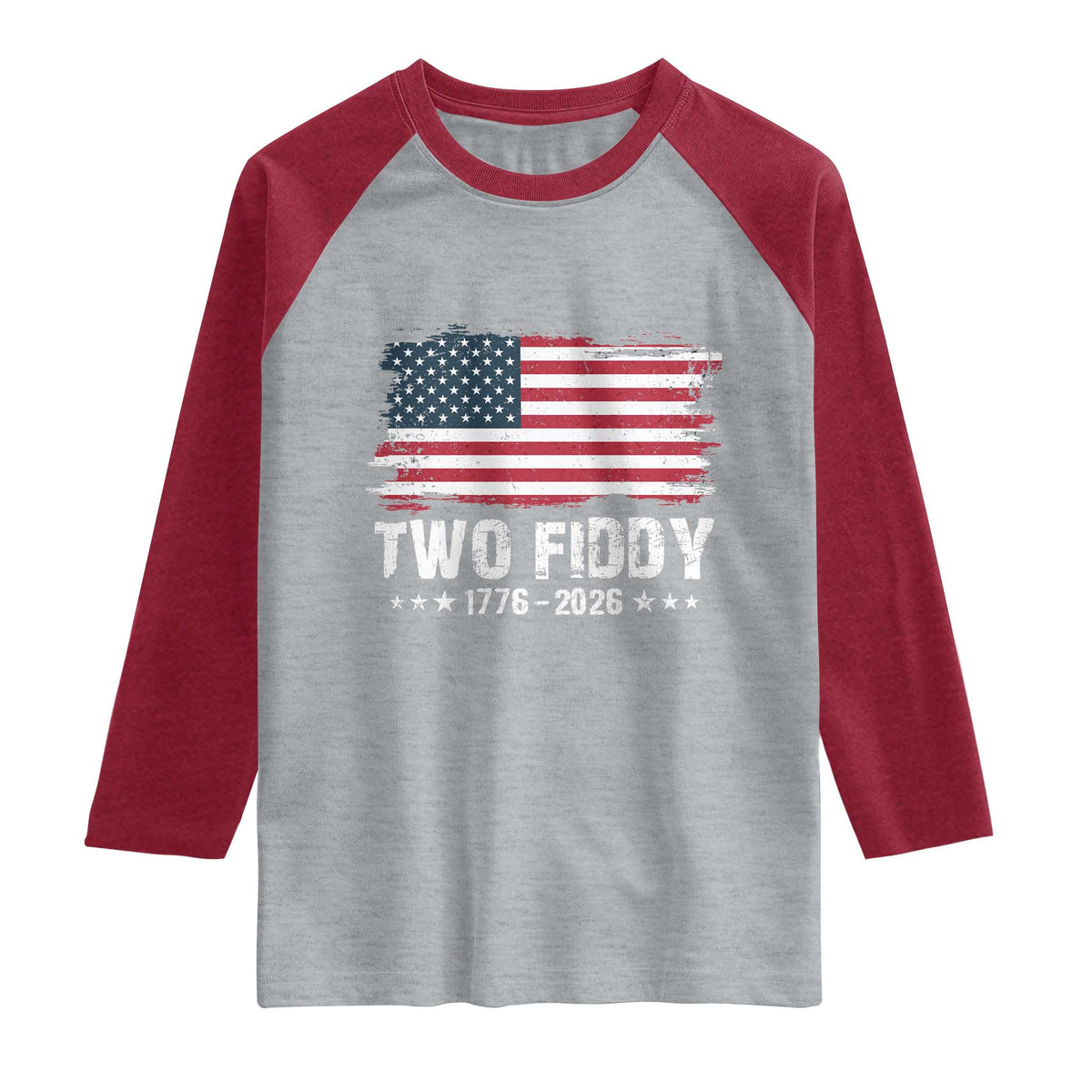 Two Fiddy USA 250th Anniversary Raglan Shirt Vintage American Flag Patriotic Humor