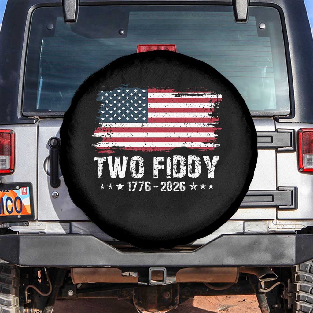 Two Fiddy USA 250th Anniversary Spare Tire Cover Vintage American Flag Patriotic Humor TS10 No hole Black Print Your Wear