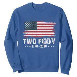 Two Fiddy USA 250th Anniversary Sweatshirt Vintage American Flag Patriotic Humor