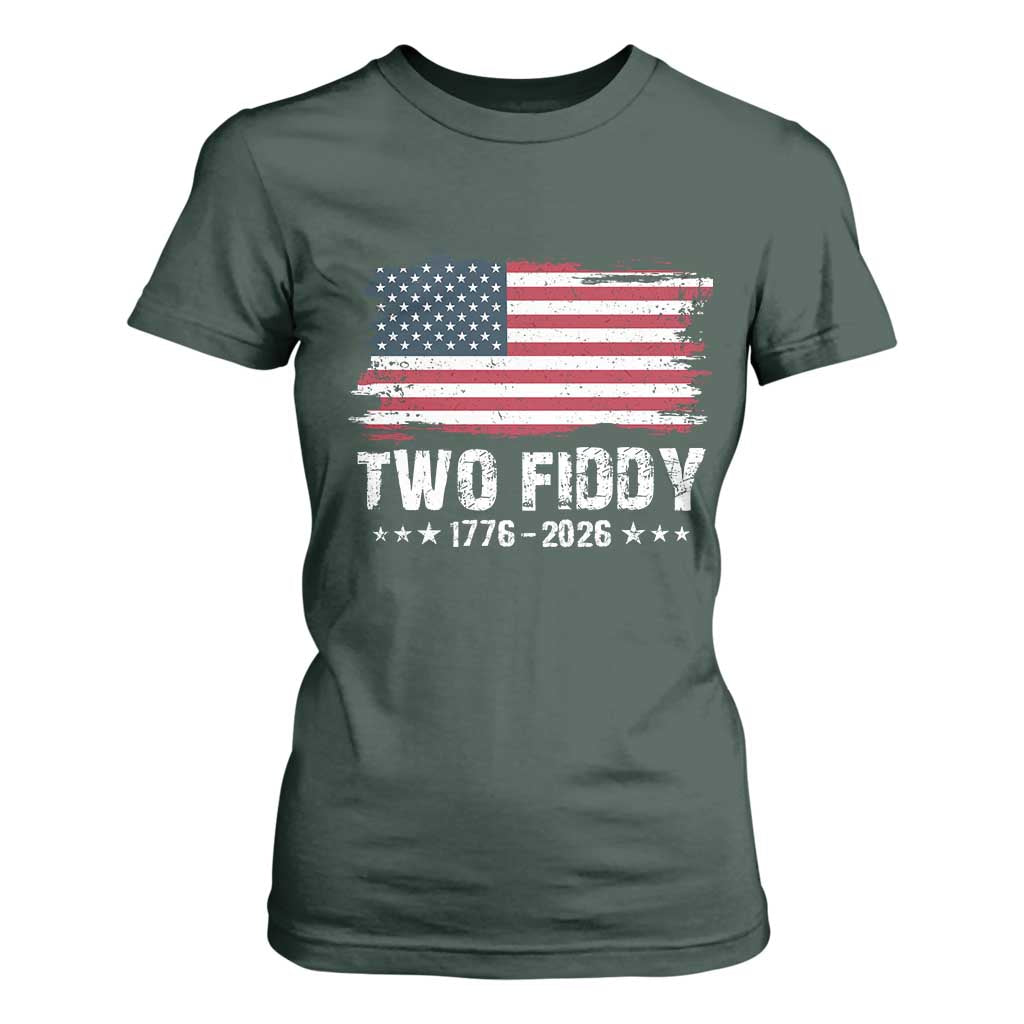 Two Fiddy USA 250th Anniversary T Shirt For Women Vintage American Flag Patriotic Humor