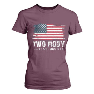 Two Fiddy USA 250th Anniversary T Shirt For Women Vintage American Flag Patriotic Humor