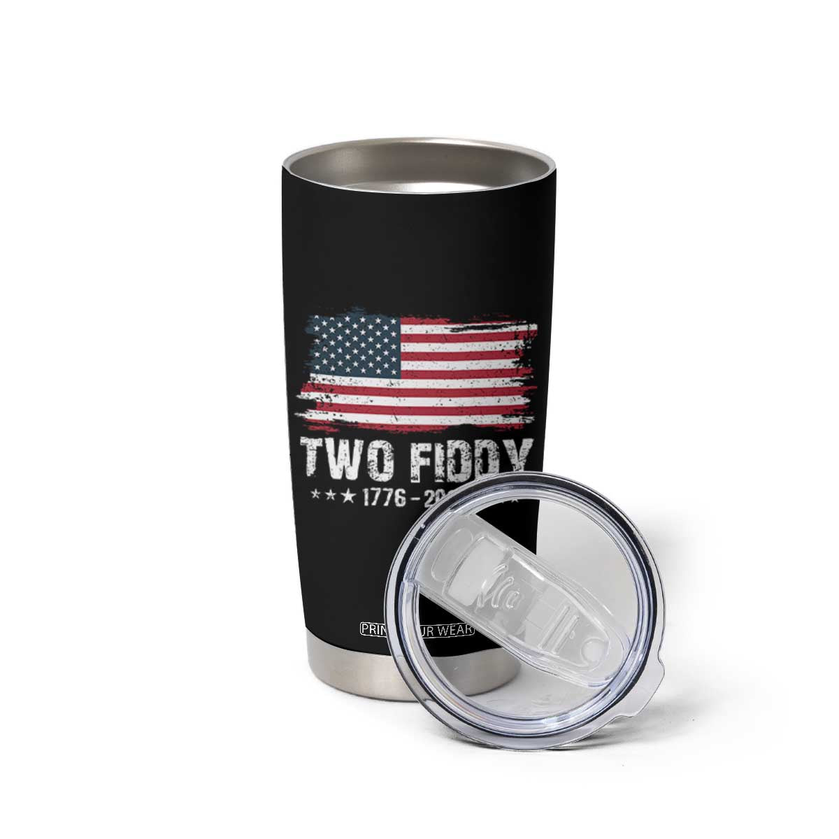 Two Fiddy USA 250th Anniversary Tumbler Cup Vintage American Flag Patriotic Humor