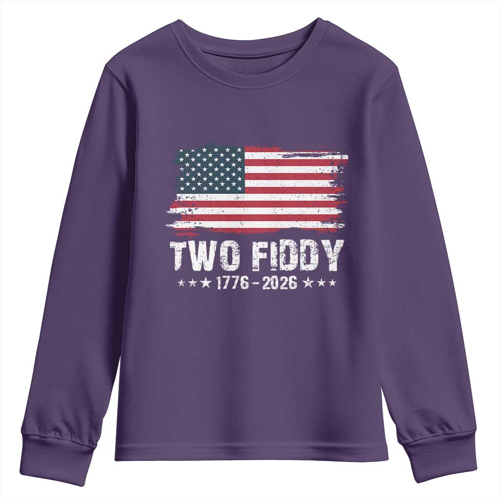 Two Fiddy USA 250th Anniversary Youth Sweatshirt Vintage American Flag Patriotic Humor