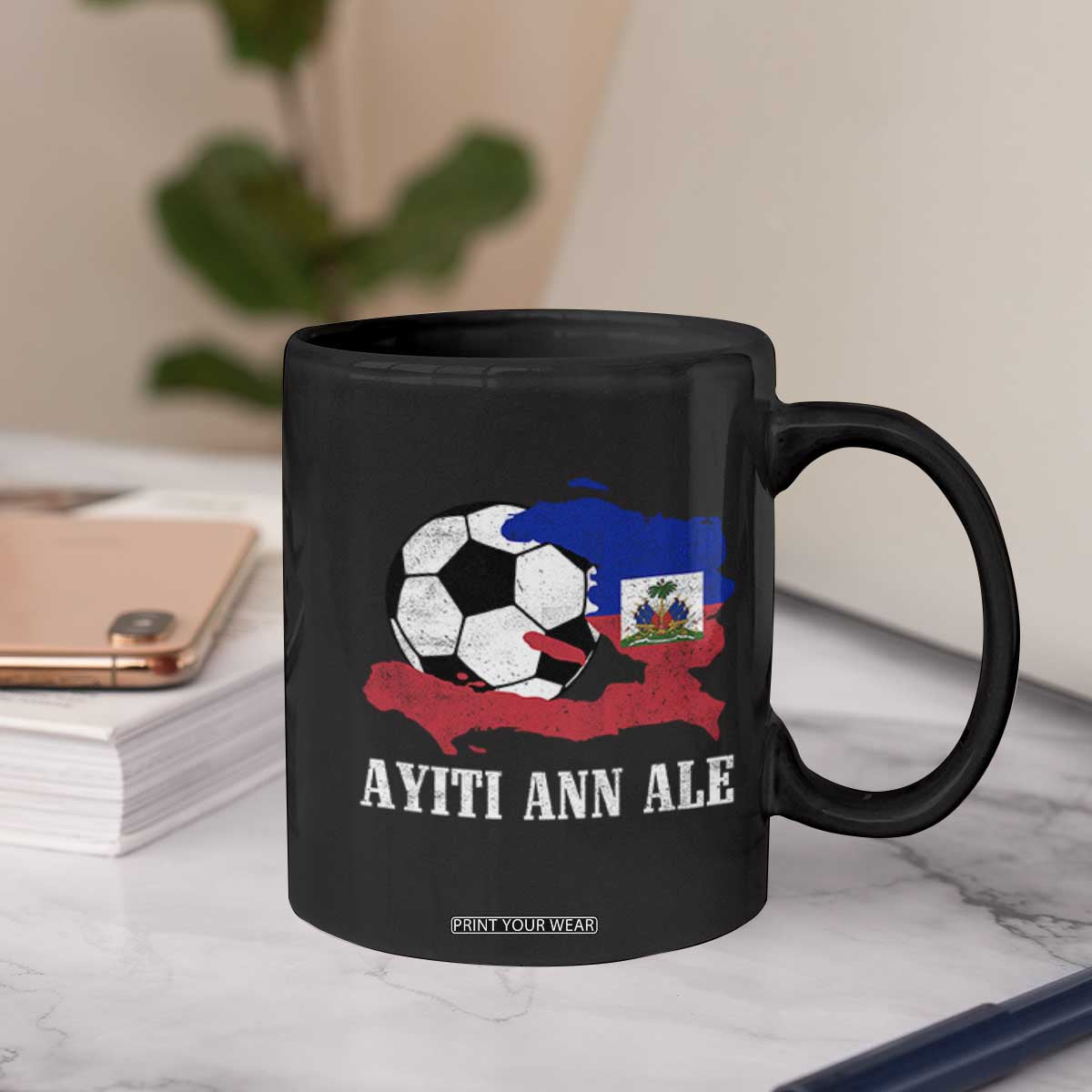 Ayiti Ann Ale Haiti Soccer Coffee Mug Haitian Football Fan Pride Flag Graphic Caribbean Sports