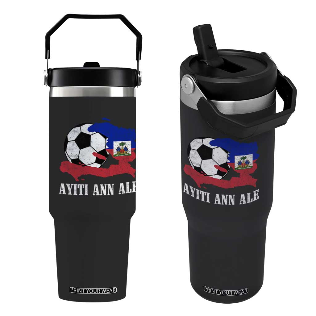 Ayiti Ann Ale Haiti Soccer Flip Straw Tumbler Haitian Football Fan Pride Flag Graphic Caribbean Sports