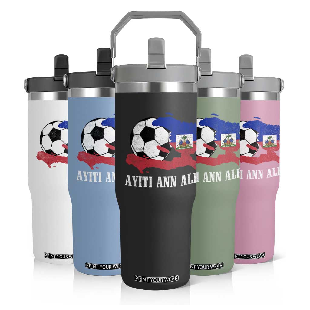 Ayiti Ann Ale Haiti Soccer Flip Straw Tumbler Haitian Football Fan Pride Flag Graphic Caribbean Sports