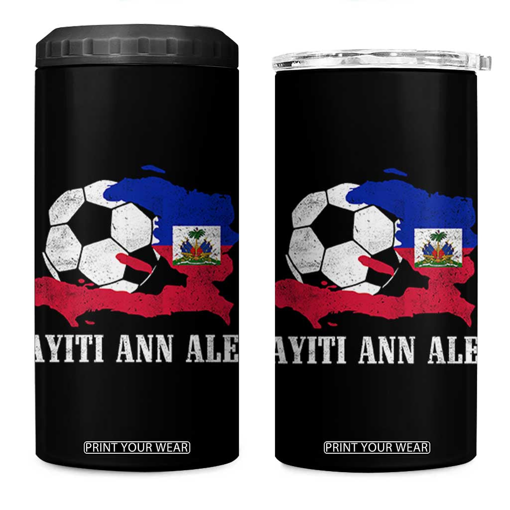 Ayiti Ann Ale Haiti Soccer 4 in 1 Can Cooler Tumbler Haitian Football Fan Pride Flag Graphic Caribbean Sports