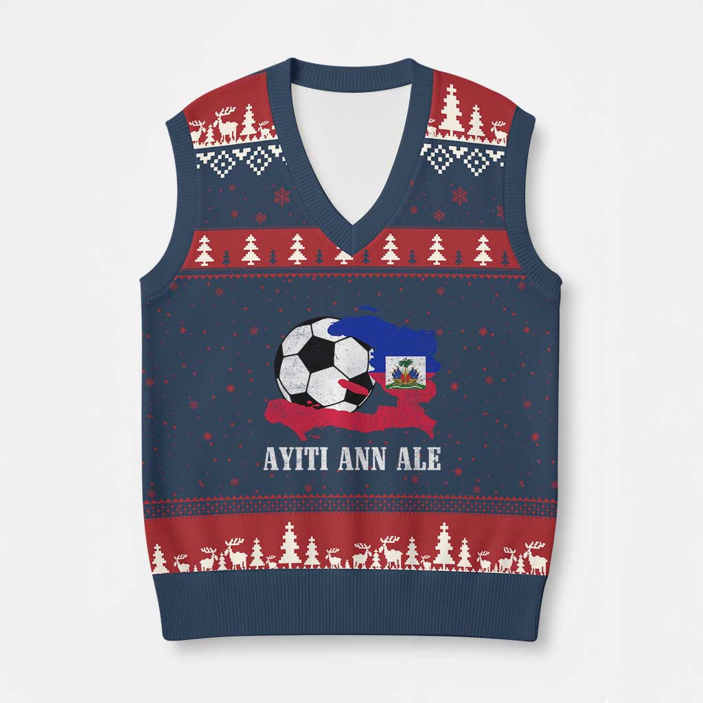 Ayiti Ann Ale Haiti Soccer V-Neck Knit Sweater Vest Haitian Football Fan Pride Flag Graphic Caribbean Sports TS10 Navy Red Print Your Wear