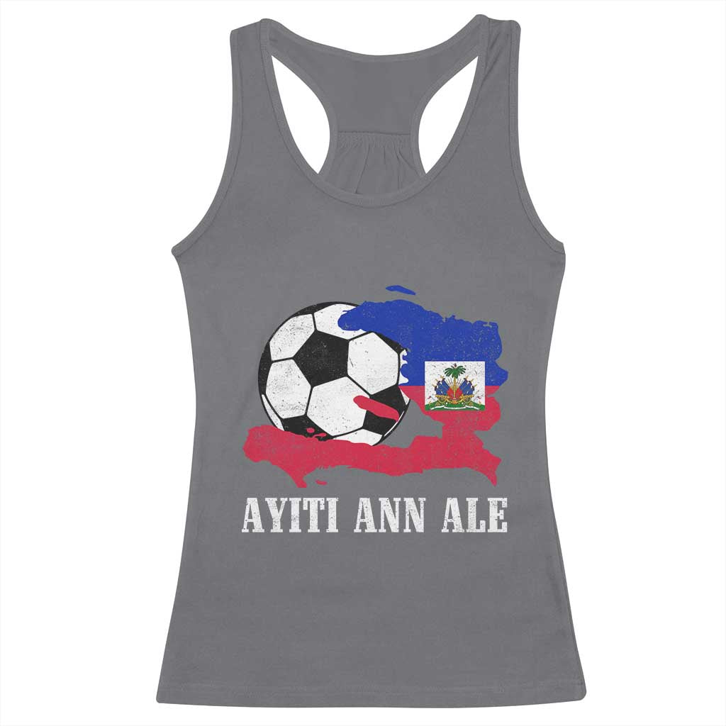 Ayiti Ann Ale Haiti Soccer Racerback Tank Top Haitian Football Fan Pride Flag Graphic Caribbean Sports