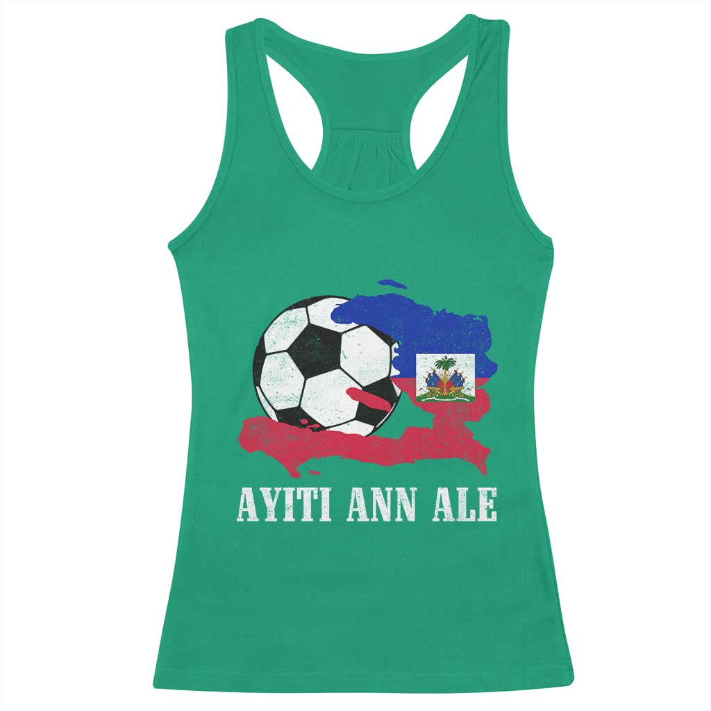Ayiti Ann Ale Haiti Soccer Racerback Tank Top Haitian Football Fan Pride Flag Graphic Caribbean Sports