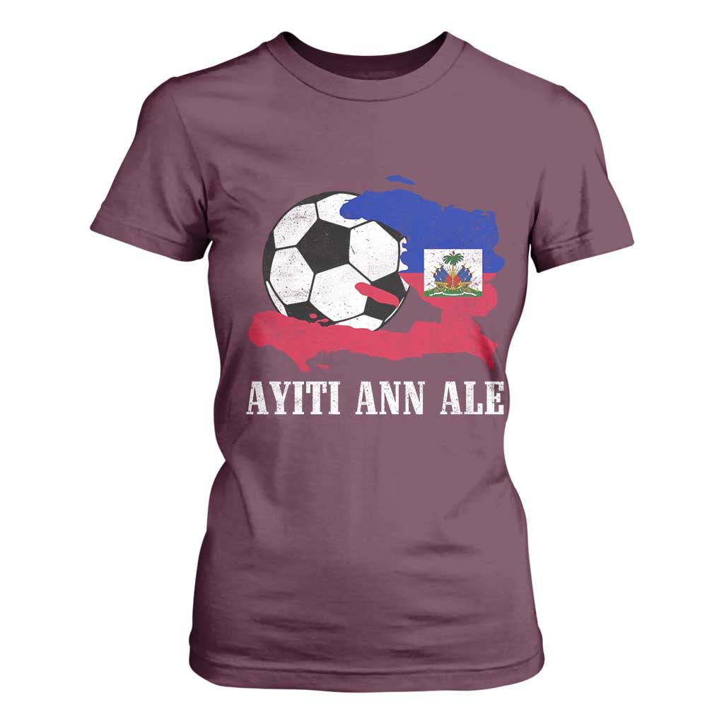 Ayiti Ann Ale Haiti Soccer T Shirt For Women Haitian Football Fan Pride Flag Graphic Caribbean Sports