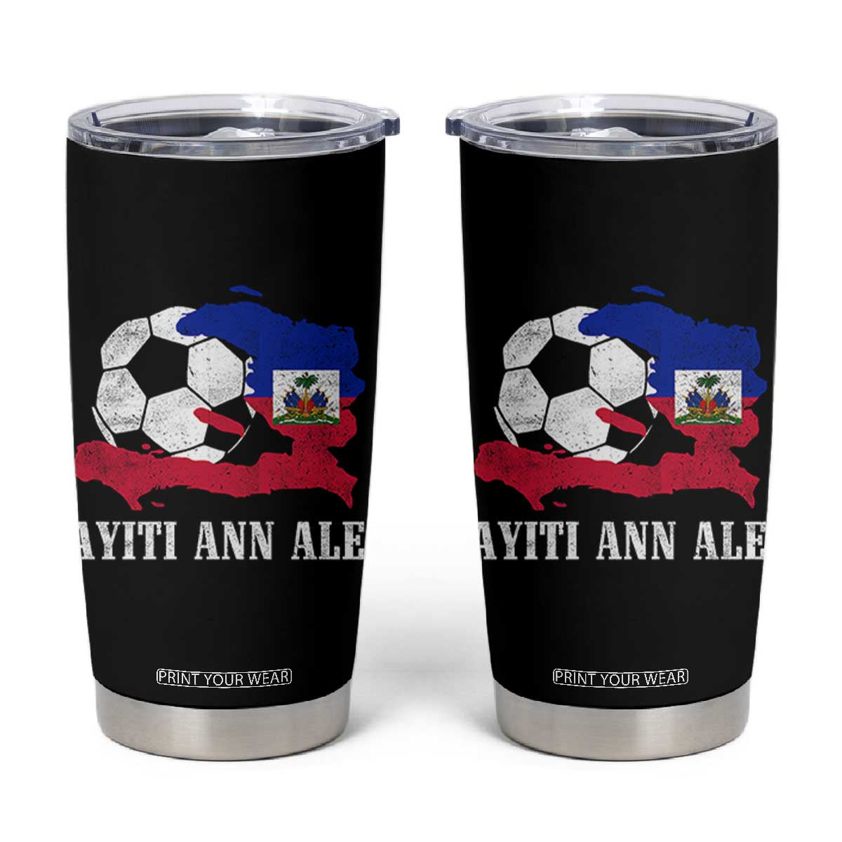 Ayiti Ann Ale Haiti Soccer Tumbler Cup Haitian Football Fan Pride Flag Graphic Caribbean Sports
