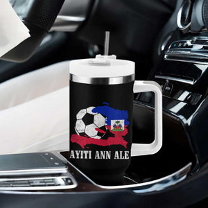 Ayiti Ann Ale Haiti Soccer Tumbler With Handle Haitian Football Fan Pride Flag Graphic Caribbean Sports