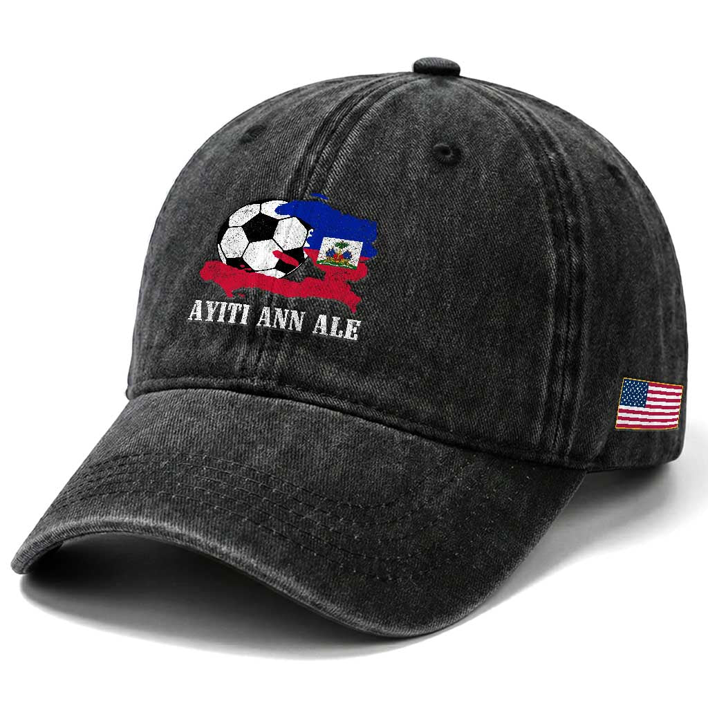 Ayiti Ann Ale Haiti Soccer Washed Cotton Baseball Cap Haitian Football Fan Pride Flag Graphic Caribbean Sports