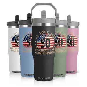 50th Birthday Flip Straw Tumbler It Took Me 50 Years To Create This Masterpiece Vintage American Flag