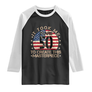50th Birthday Raglan Shirt It Took Me 50 Years To Create This Masterpiece Vintage American Flag