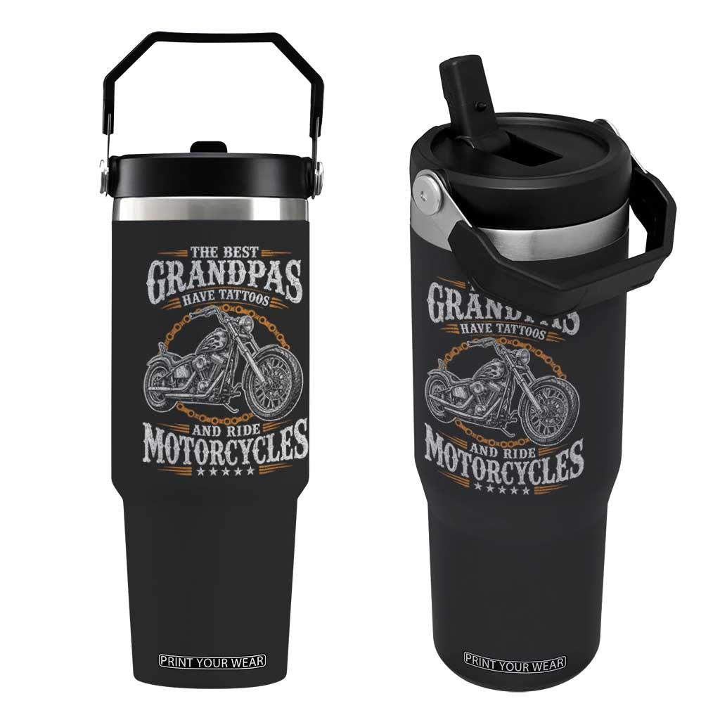 Biker Grandpa Best Grandpas Have Tattoos and Ride Motorcycles Flip Straw Tumbler
